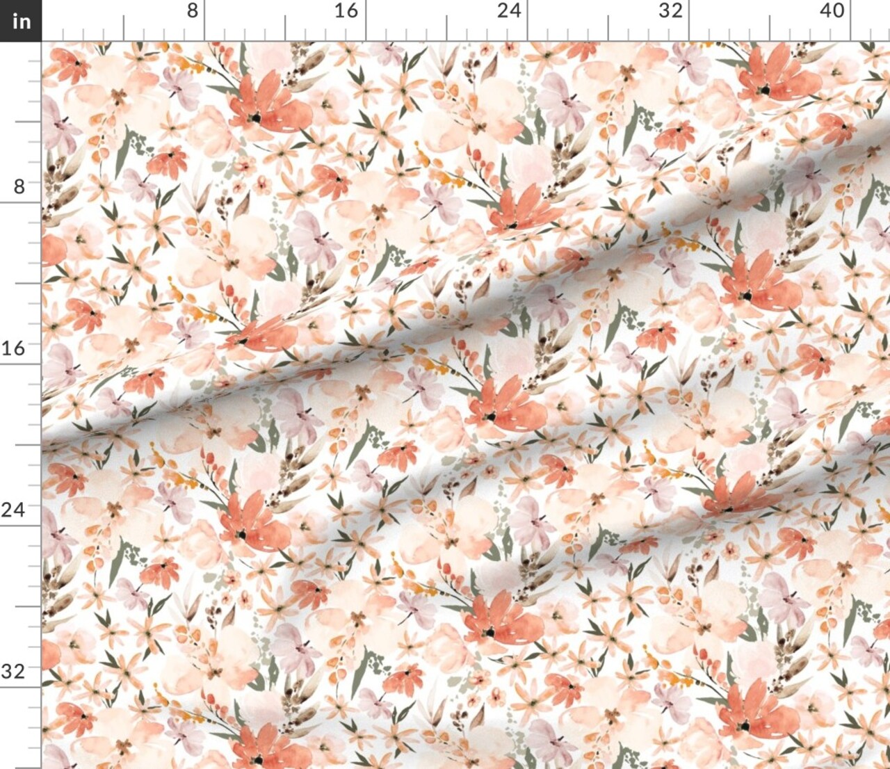 Peach Flowers Spring Coral Orange Pink Earth Tones Nursery Girl Sweet Cute Custom Printed Fabric by Spoonflower Various Fabrics by the Yard or Fat Quarter